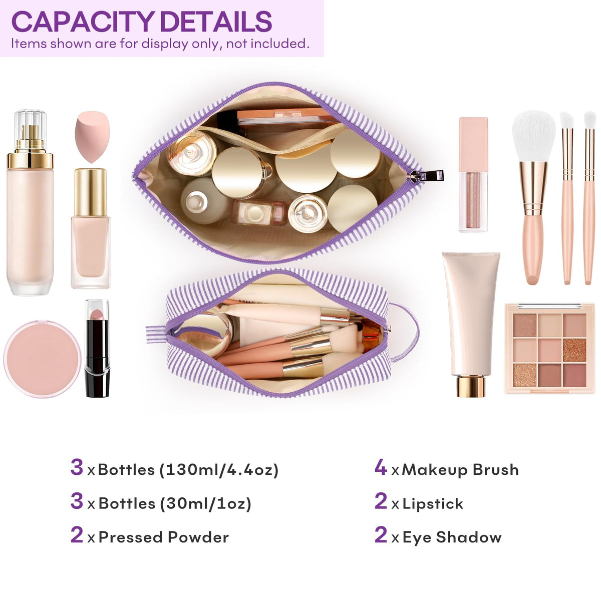 Trousse de maquillage mibasies vue de côté avec fermeture éclair