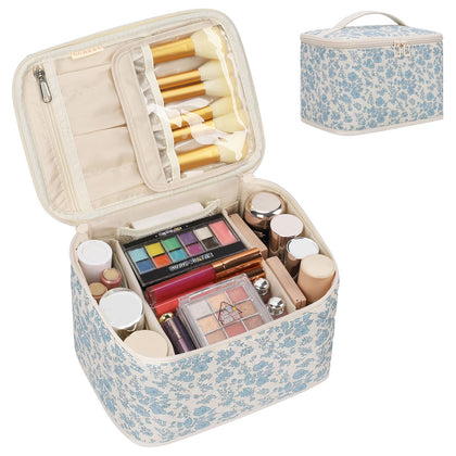 Trousse de maquillage OCHEAL bleu floral vue avant