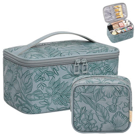 Trousse de maquillage OCHEAL grande en cuir PU bleu vue de face