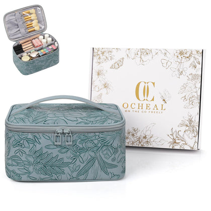 Trousse de maquillage OCHEAL modèle bleu floral vue de face