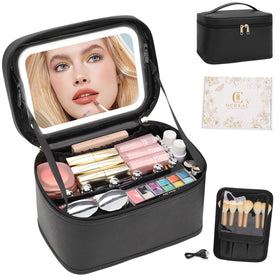 Trousse de maquillage OCHEAL noire avec miroir LED allumé