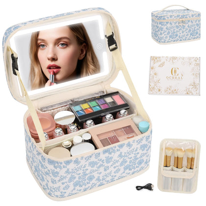 Trousse de maquillage OCHEAL noire avec miroir LED de face