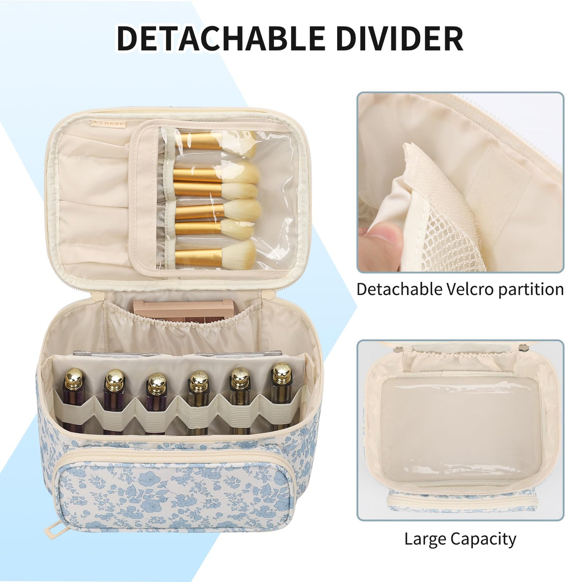 Trousse de maquillage OCHEAL ouverte montrant les compartiments internes