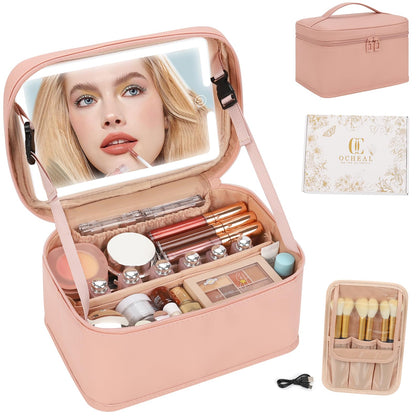 Trousse de maquillage OCHEAL rose avec miroir LED avant