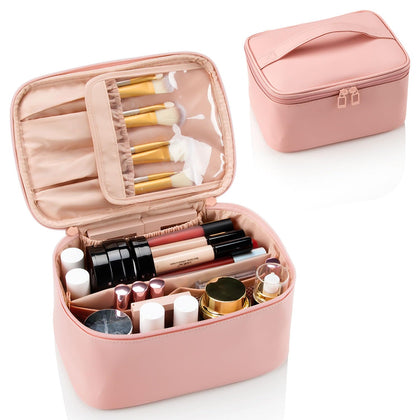 Trousse de maquillage OCHEAL rose vue de face avec compartiment pour brosses