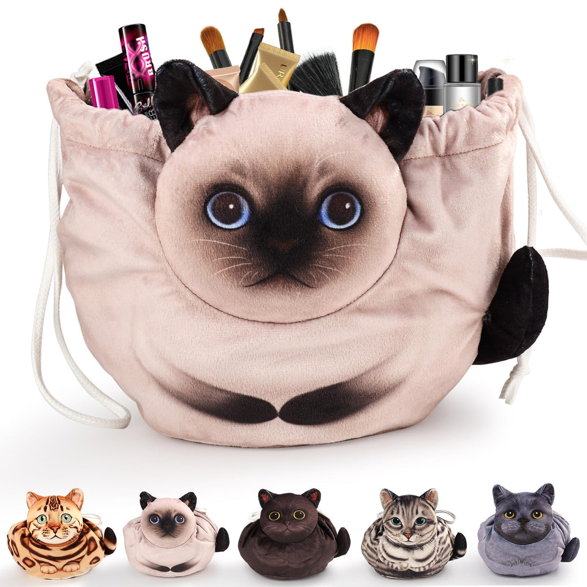 Trousse de maquillage Openhahaha avec design de tête de chat, vue de face