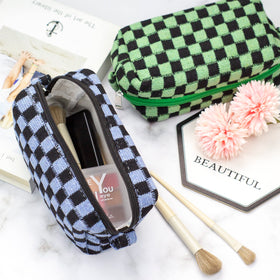 Trousse de maquillage PAZIMIIK à carreaux avec cosmétiques à l'intérieur
