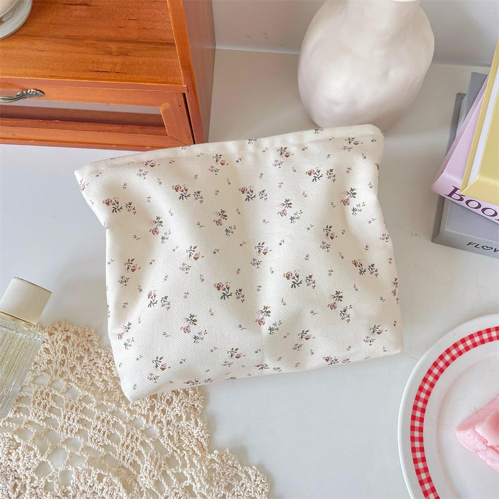 Trousse de maquillage PAZIMIIK beige avec motif floral, vue latérale
