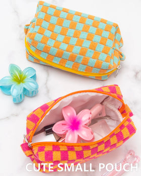 Trousse de maquillage PAZIMIIK en maille douce à carreaux