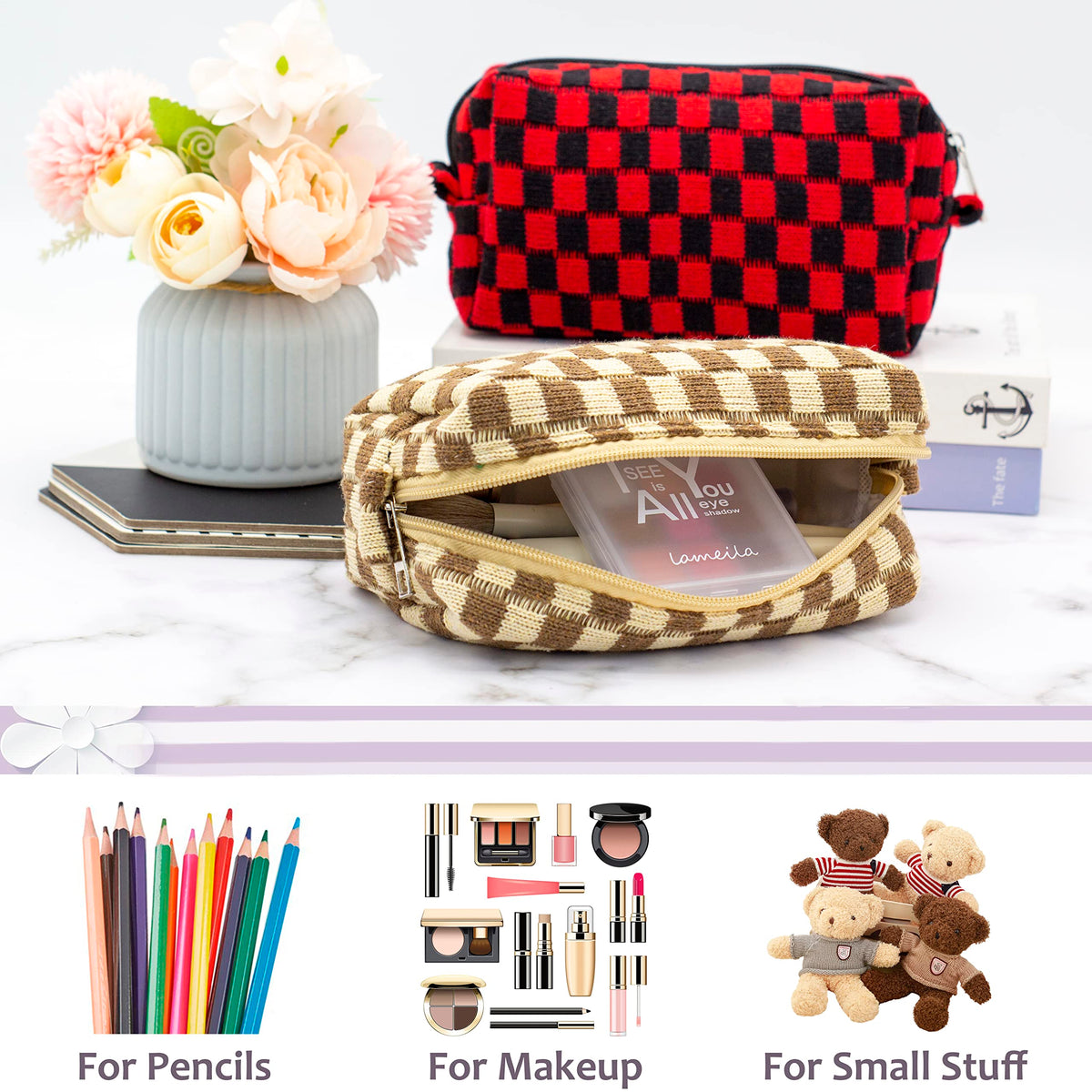 Trousse de maquillage PAZIMIIK ouverte avec cosmétiques à l'intérieur