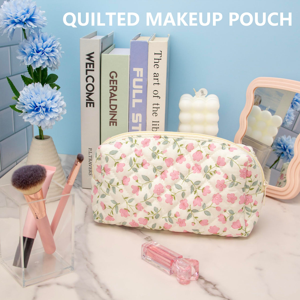 Trousse de maquillage PAZIMIIK ouverte avec produits de beauté à l'intérieur
