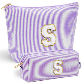 Trousse de maquillage personnalisée YOOLIFE avec lettre chenille, couleur violet