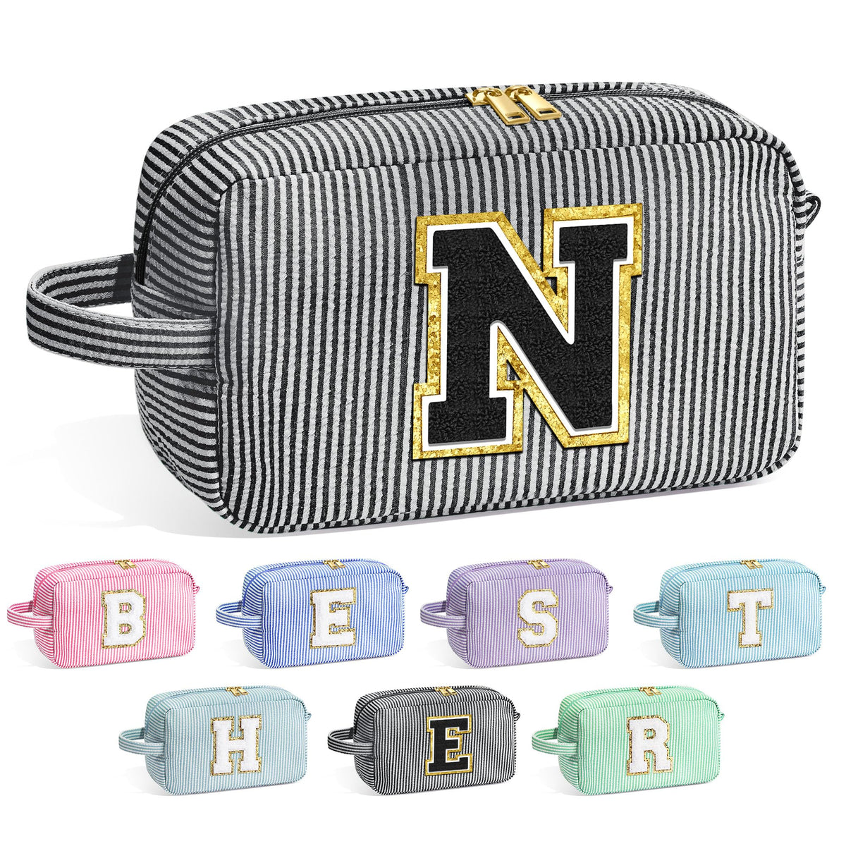 Trousse de maquillage personnalisée YOOLIFE vue avant avec initiale en chenille