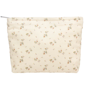 Trousse de maquillage plate PAZIMIIK beige avec motif floral, vue avant