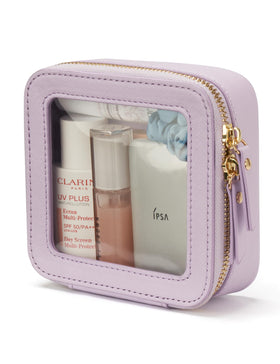 Trousse de maquillage Popvibe en cuir violet vue de face