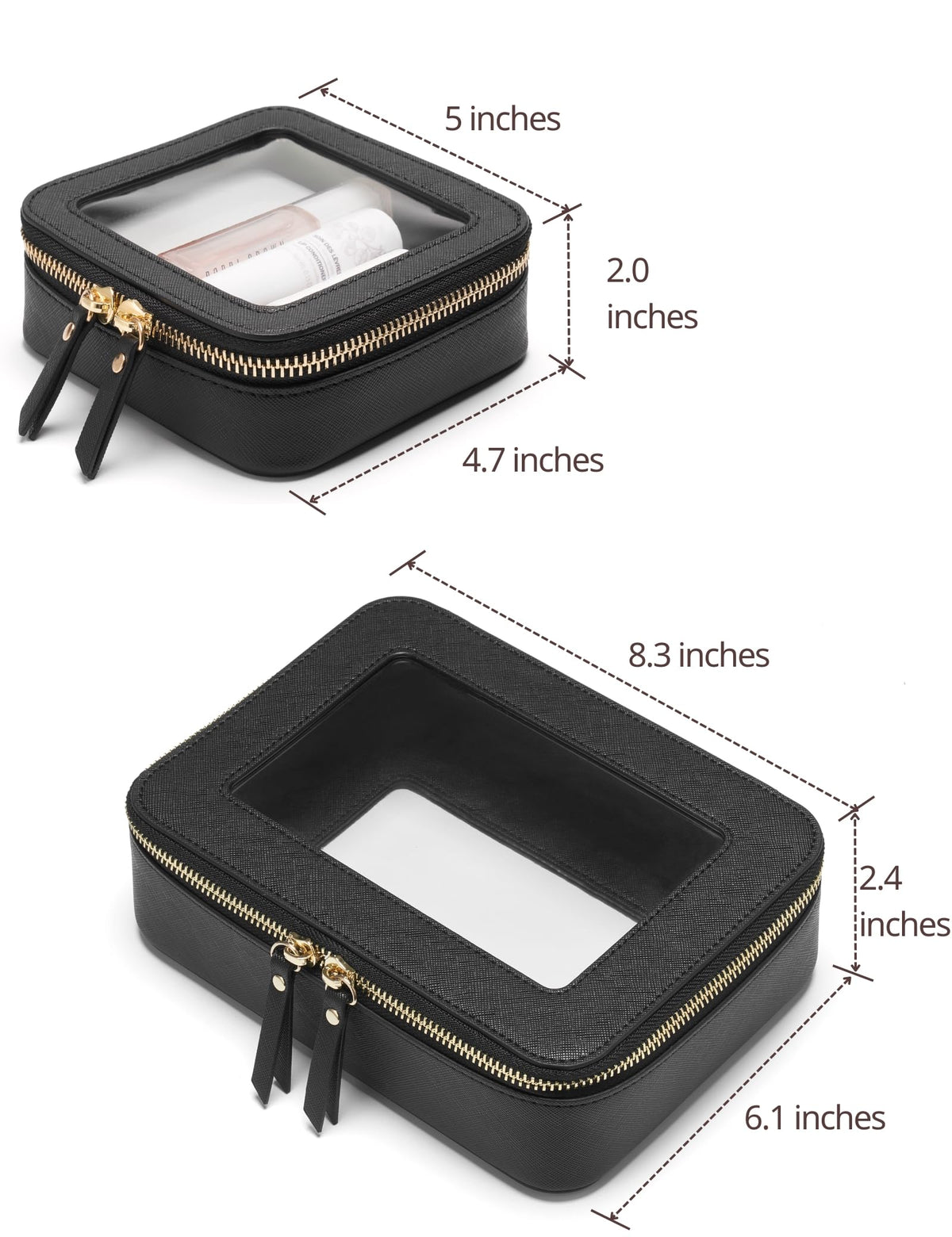 Trousse de maquillage Popvibe noire avec fermeture éclair, vue latérale
