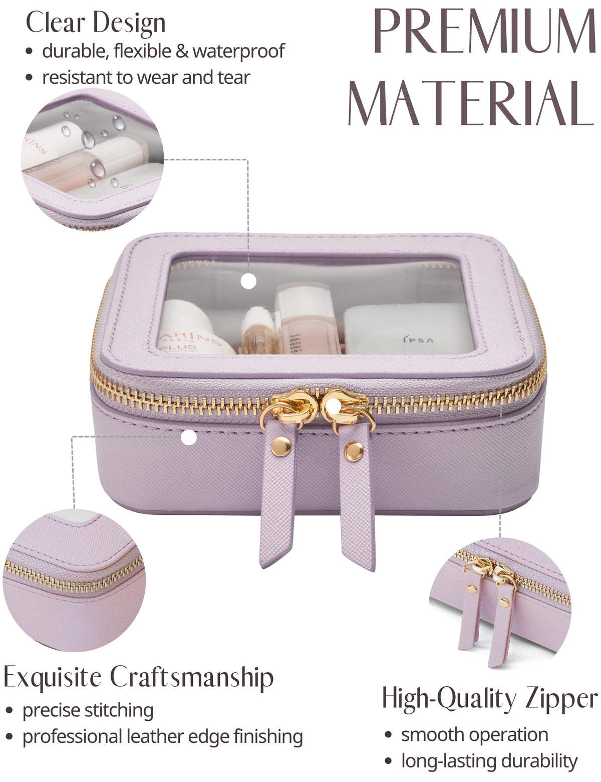 Trousse de maquillage Popvibe ouverte montrant son intérieur transparent