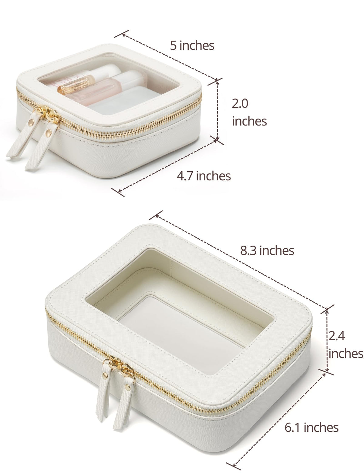 Trousse de maquillage Popvibe transparente ouverte montrant l'intérieur