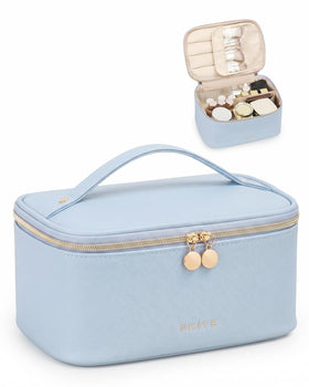 Trousse de maquillage Prite en cuir vegan bleu vue de face