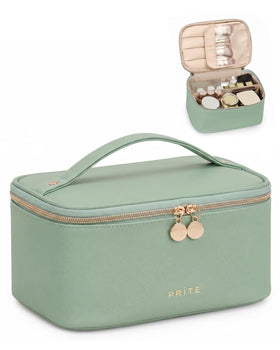 Trousse de maquillage Prite en similicuir vert vue de face