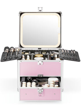 Trousse de maquillage Qislee avec miroir LED frontal