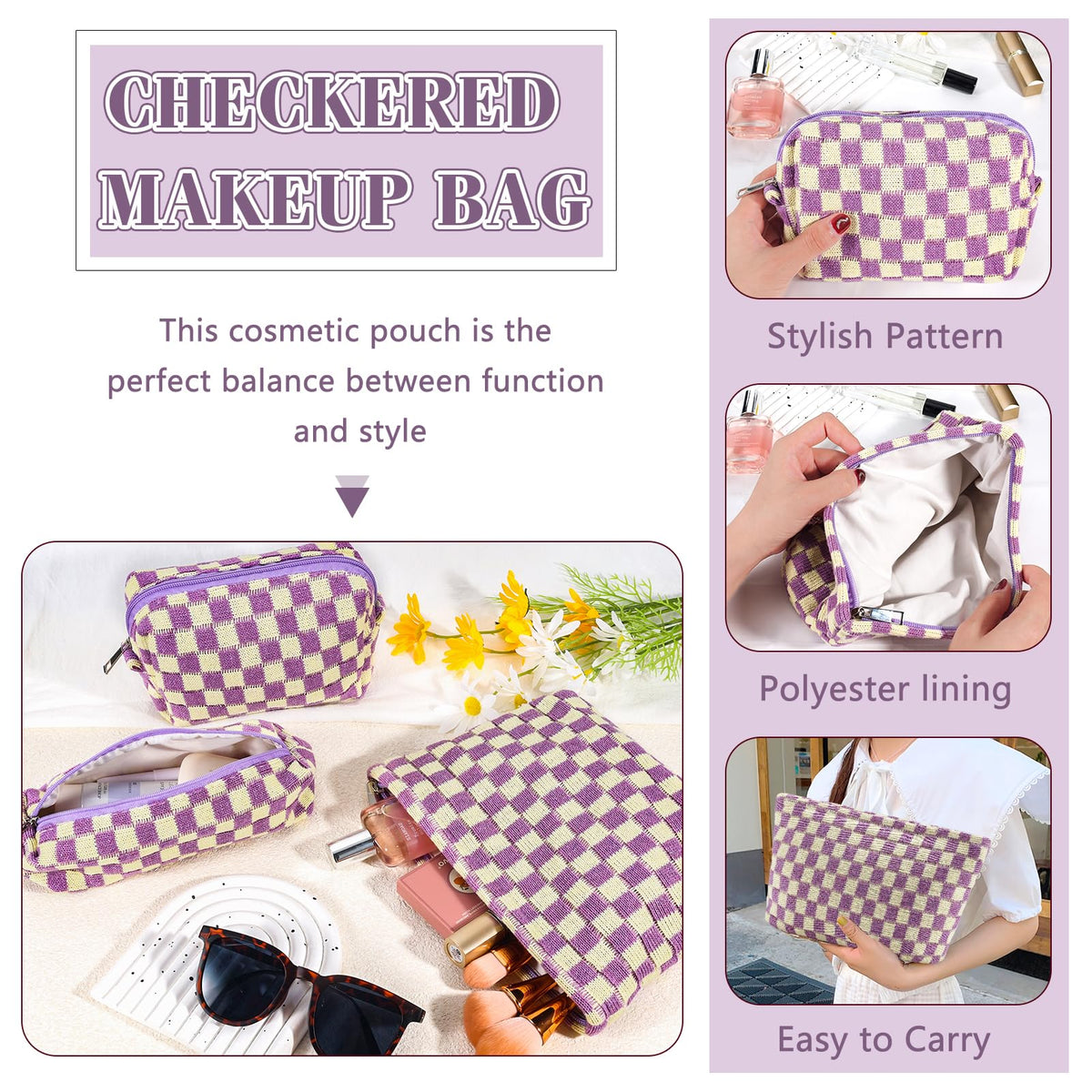 Trousse de maquillage rayée ZLFSRQ sur une table avec produits de maquillage