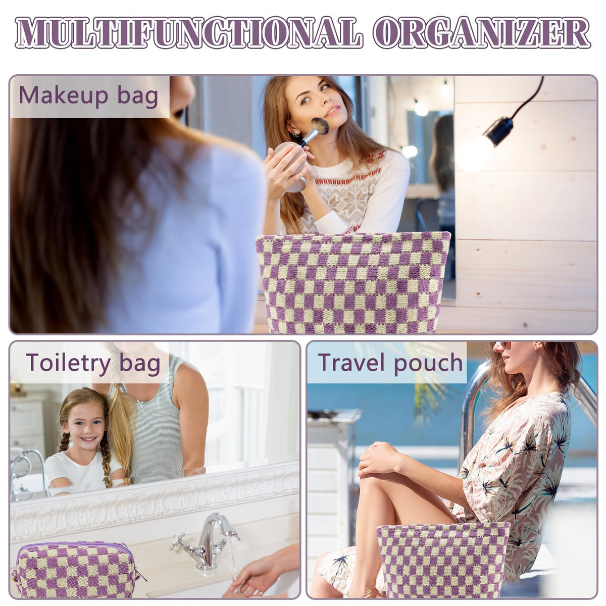 Trousse de maquillage rayée ZLFSRQ vue de côté avec fermeture éclair