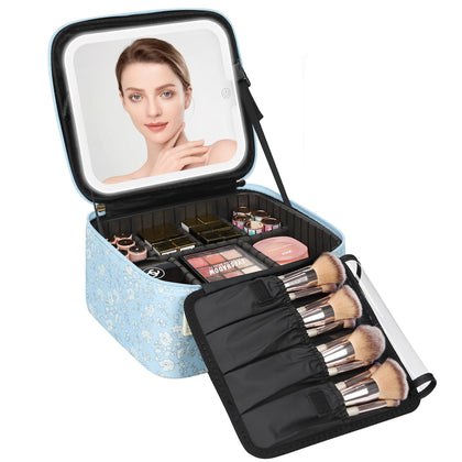 Trousse de maquillage Relavel avec miroir LED et fleurs blanches vue avant