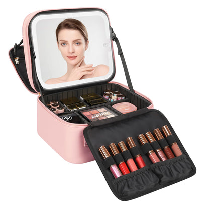 Trousse de maquillage Relavel avec miroir LED rose vue de face