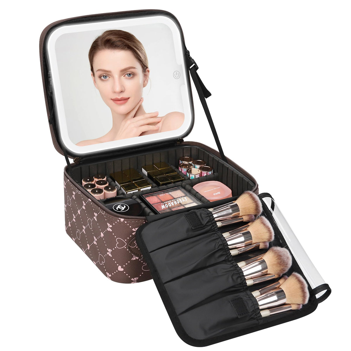 Trousse de maquillage Relavel marron avec miroir LED