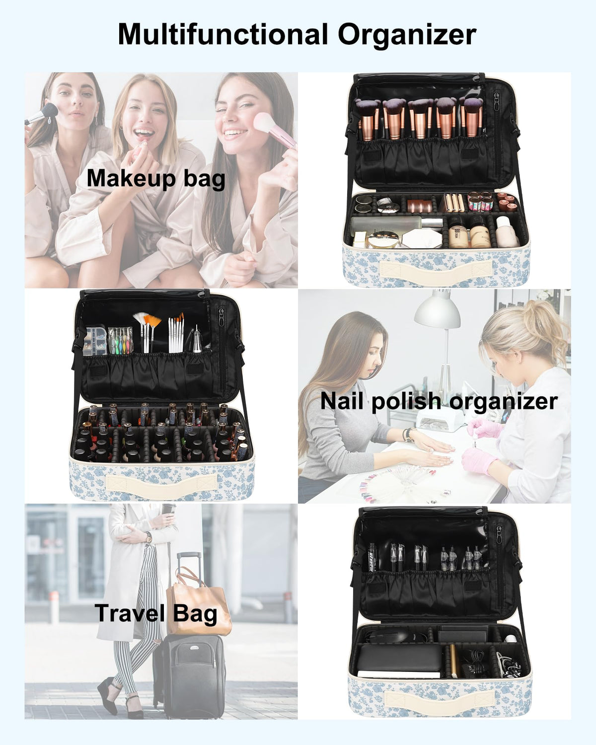 Trousse de maquillage Relavel ouverte avec accessoires