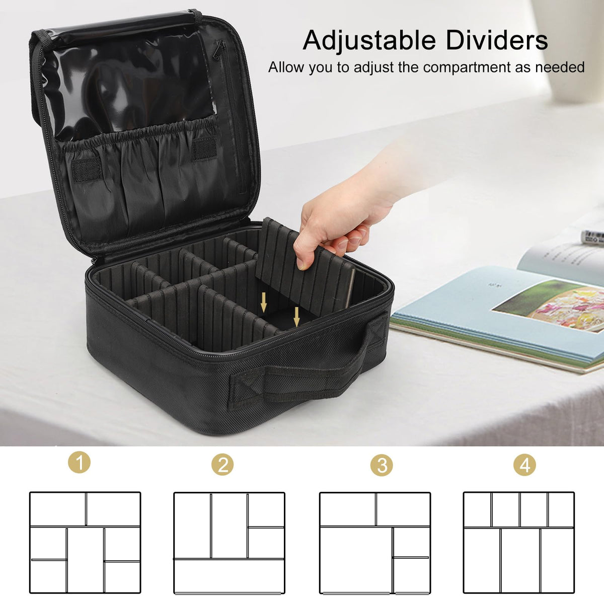 Trousse de maquillage Relavel ouverte avec plusieurs compartiments