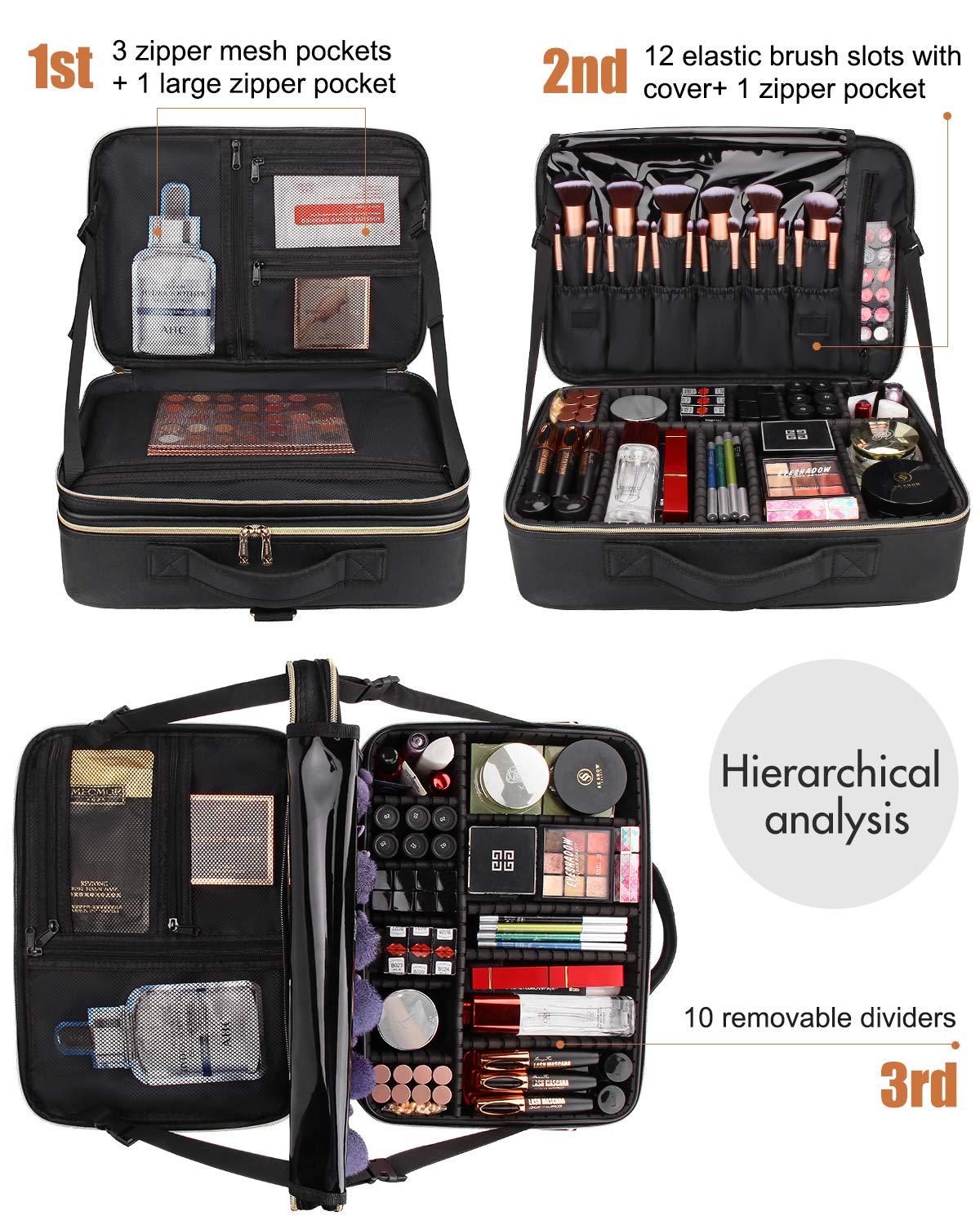 Trousse de maquillage Relavel ouverte avec produits organisés