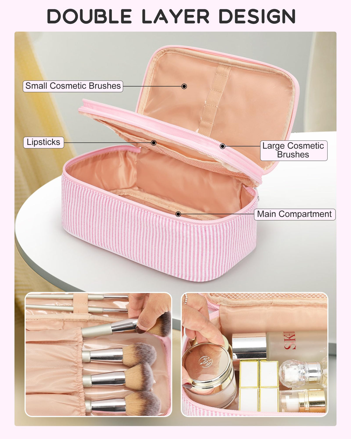 Trousse de maquillage Relavel rose dans un sac à dos