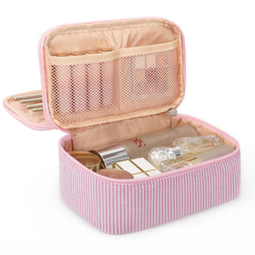 Trousse de maquillage Relavel rose vue avant avec double couche