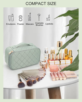 Trousse de maquillage Relavel verte ouverte avec accessoires