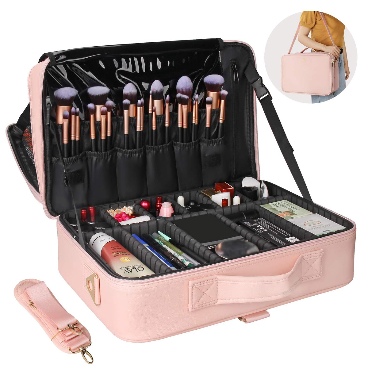 Trousse de maquillage Relavel vue avant avec compartiments ajustables