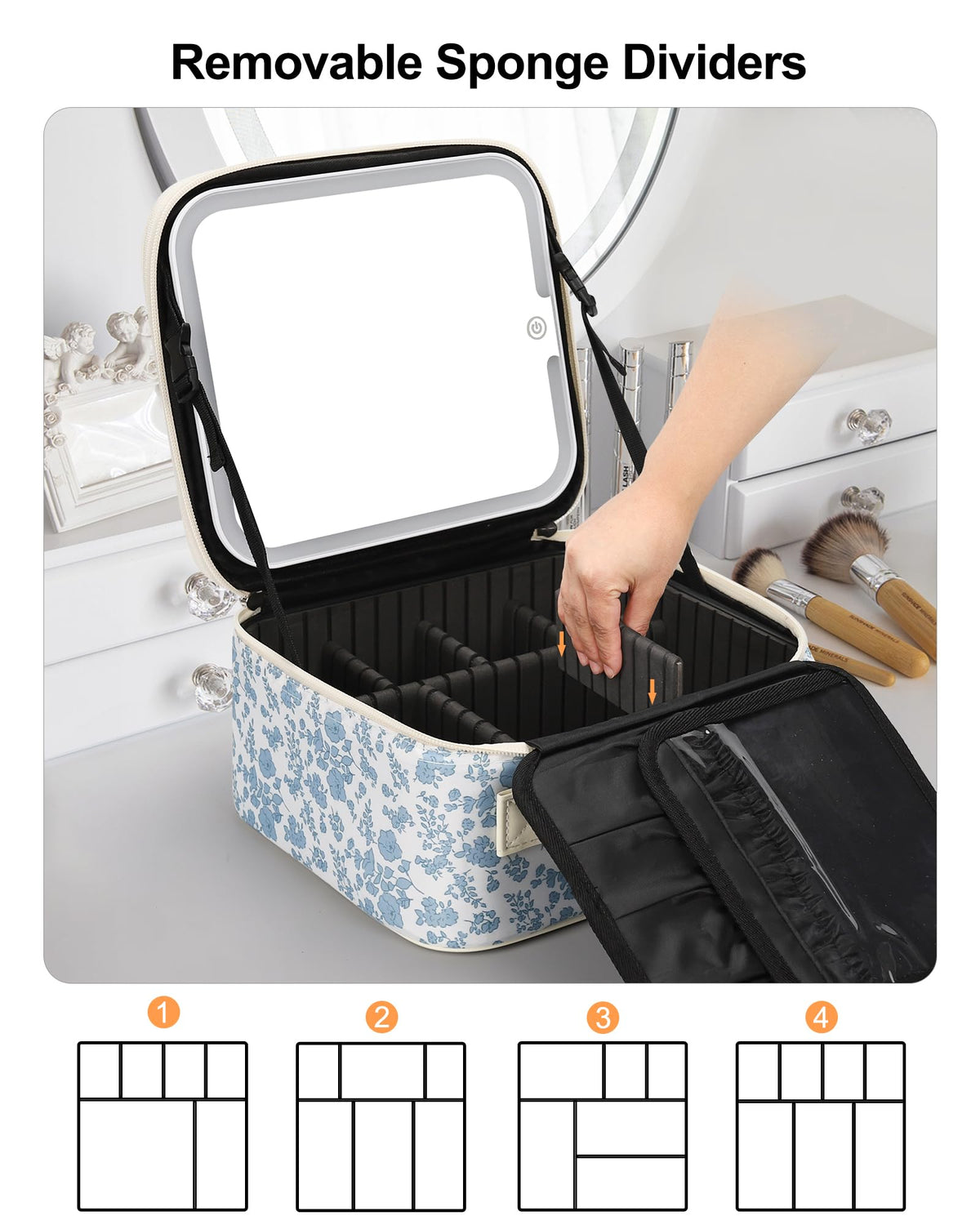 Trousse de maquillage Relavel vue de côté avec accessoires de beauté