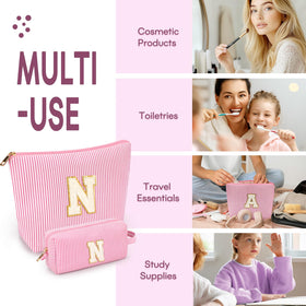Trousse de maquillage rose mibasies sur une table de beauté