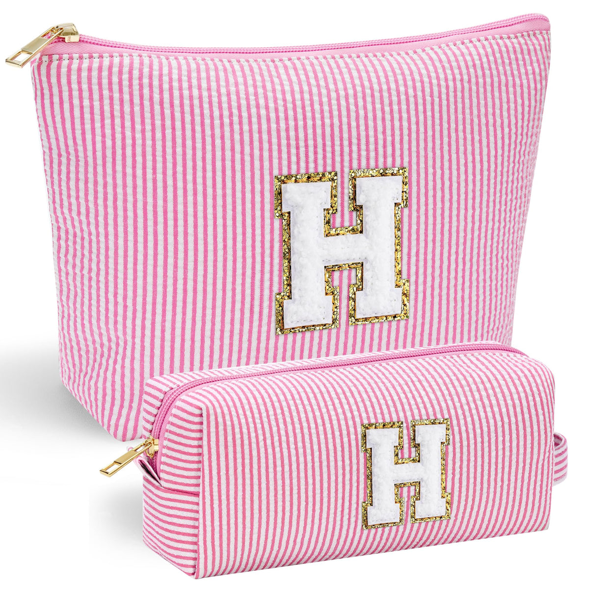 Trousse de maquillage rose YOOLIFE avec initiale en chenille