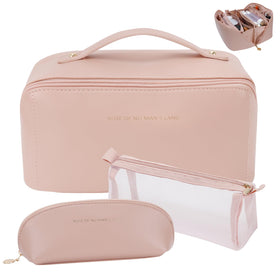 Trousse de maquillage rose zalea vue de face avec fermeture éclair ouverte