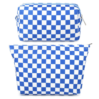 Trousse de maquillage SOIDRAM à carreaux bleu royal vue avant