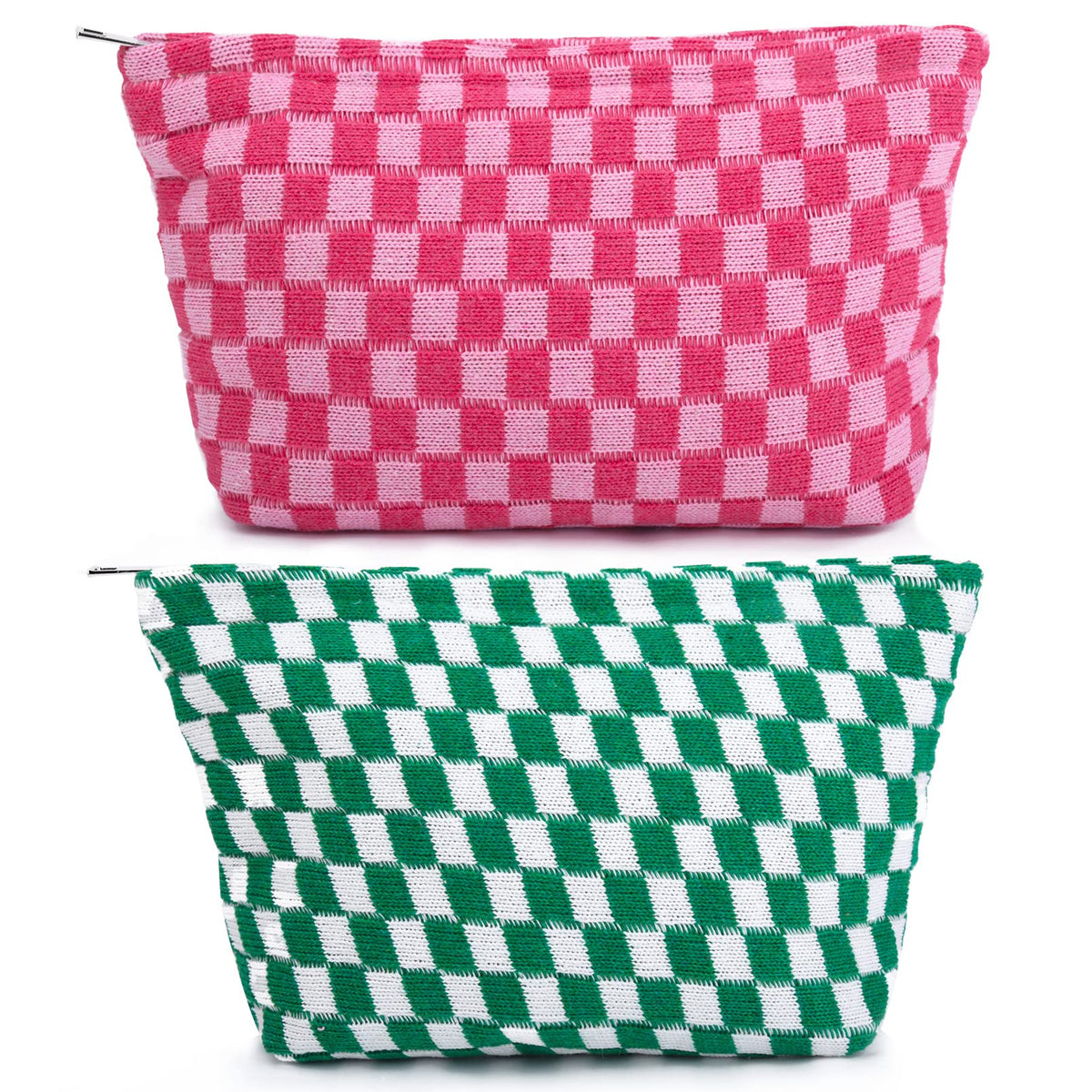Trousse de maquillage SOIDRAM à carreaux verte et rose vue de face