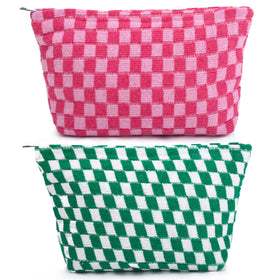 Trousse de maquillage SOIDRAM à carreaux verte et rose vue de face