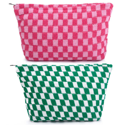 Trousse de maquillage SOIDRAM à carreaux verte et rose vue de face