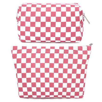 Trousse de maquillage SOIDRAM rose pêche vue avant avec motifs à carreaux