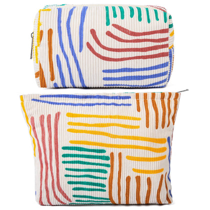 Trousse de maquillage SOIDRAM velours côtelé rayée vue de face