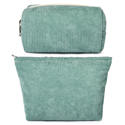 Trousse de maquillage SOIDRAM velours côtelé verte vue de face