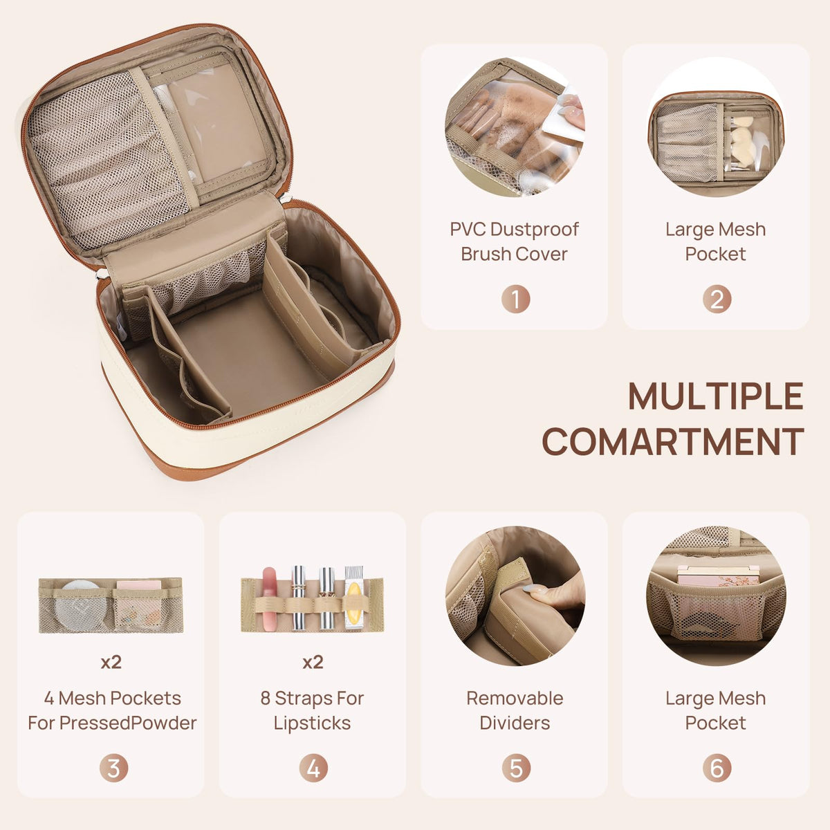 Trousse de maquillage Telena en simili cuir rose avec poignées