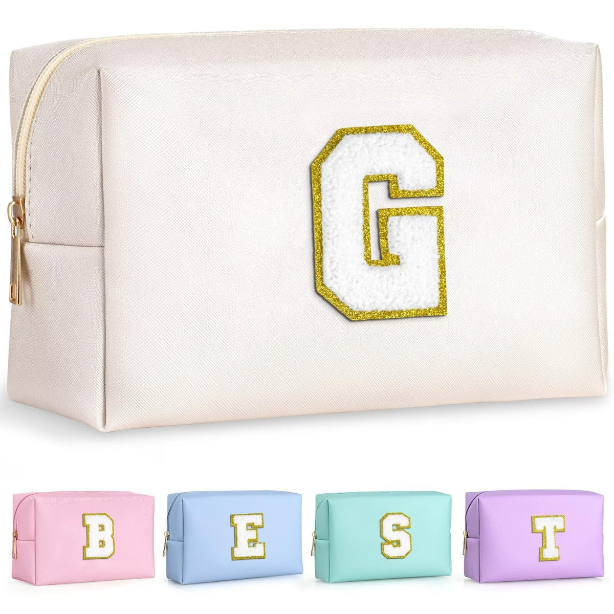 Trousse de maquillage TOPEAST avec patch initial en chenille doré